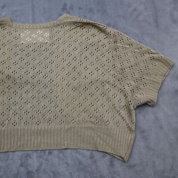 With Sweater Womens 2XL Beige Short Sleeve Open Front Tight Knit Cropped - Picture 12 of 13
